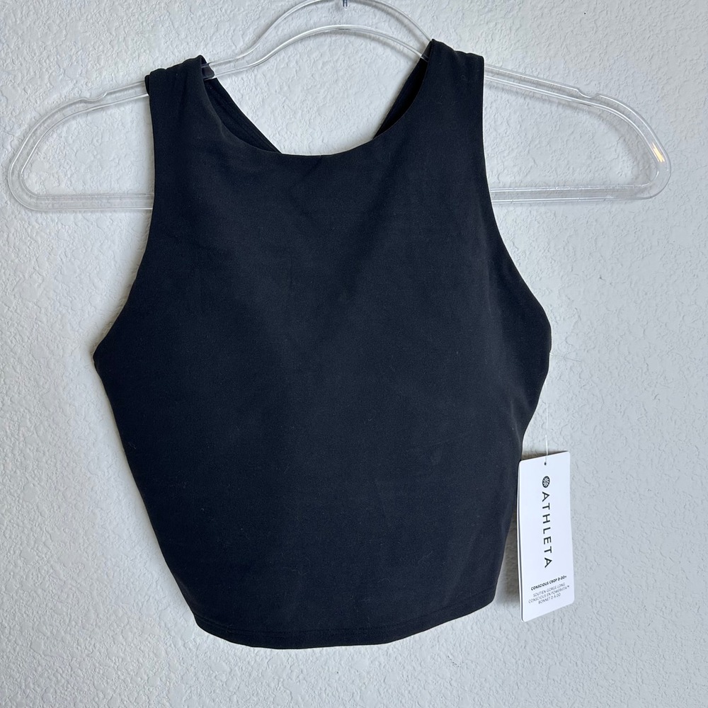Athleta Conscious Crop D-DD+ Black Powervita High Neck Tank Top XS NWT 531221